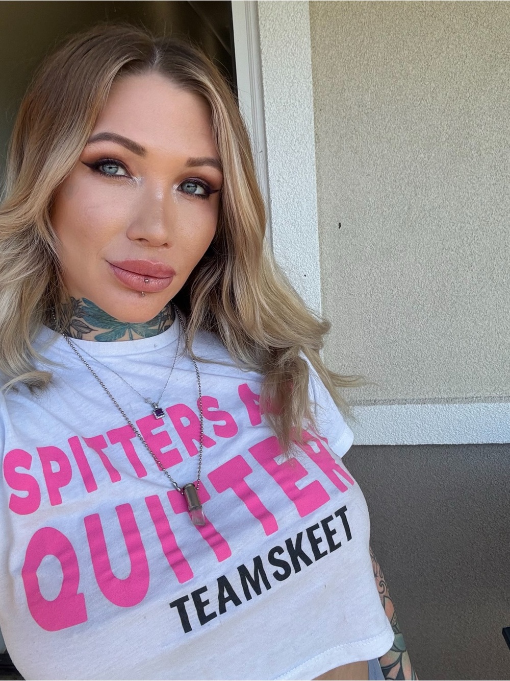 White & Pink Cropped Graphic Tee
